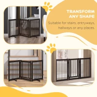 PawHut Freestanding Dog Gate, Foldable Pet Fence, Indoor Barrier, Stair Gate with Support Feet, 155 x 76 cm, Brown(m-5)