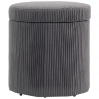HOMCOM 40cm Round Storage Ottoman, Corduroy Footstool with Removable Lid and Legs, Vanity Stool for Living Room, Bedroom, Grey(m-10)