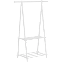HOMCOM Suporte para Cabide Dobrável com 2 Prateleiras e  1 Barra para Pendurar Roupas para Sala Quarto Entrada 107,5x45x150 cm(m-10)