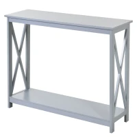 HOMCOM Console Table Hallway Desk w/Storage Shelf, X Design for Living Room Entryway, Grey(m-1)