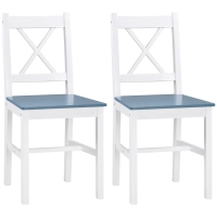 HOMCOM Dining Chairs Set of 2, Pine Wood Kitchen Chairs with Cross Back, Solid Structure for Living Room and Dining Room, White