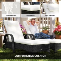 Outsunny 2 Seater Rattan Sun Lounger Set with Side Table Black(m-9)