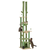 PawHut 225-255cm Adjustable Floor to Ceiling Cat Tree, Tall Cat Tower for Indoor Cats w/ Scratching Posts, Green(m-10)