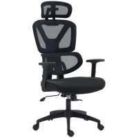 Vinsetto Mesh Office Chair, Height Adjustable Desk Chair with Lumbar Support, Swivel Wheels and Adjustable Headrest, Black(m-10)