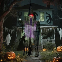 Outsunny 183 cm Life Size Halloween Animated Hanging Witch with Glowing LED Eyes, Spooky Witch Scary Halloween Decorations, Battery Operated, Indoor Party Props(m-2)