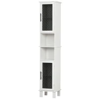 HOMCOM 6-Tier Bathroom Floor Cabinet, Tall Free Standing Cupboard with 2 Patterned Glass Doors for Kitchen, Hallway, Living Room(m-10)