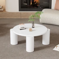 Modern Centre Table with Sturdy Support and Easy Assembly, Round Coffee Table, Smooth Rounded Edges, 70L x 70W x 39.5H cm, White(m-7)