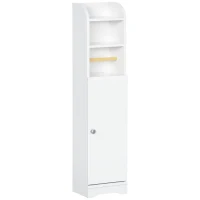 kleankin Armário Casa de Banho Armário Auxiliar com Prateleira Ajustável e Suporte para Papel Higiênico 23x18x100 cm Branco(m-10)
