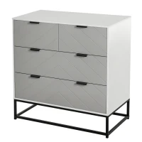 HOMCOM Cómoda de Noche Moderno Cajonera con 4 Cajones y Base Elevada para Dormitorio Salón 80x40x79 cm Blanco y Gris(m-10)