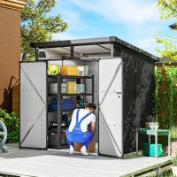 Outsunny Capanno da Giardino 1,9 x 1,9 m in Plastica, con Porte Bloccabili e 2 Aperture di Ventilazione, Grigio Scuro(m-2)