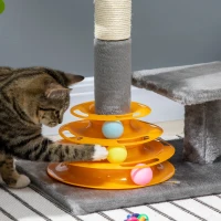 PawHut 56cm Cat Tree Tower Activity Centre, Climbing Stand Kitten House Furniture w/ Scratching Posts, Toy Ball - Grey(m-8)