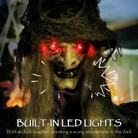 Outsunny 183 cm Life Size Halloween Animated Hanging Witch with Glowing LED Eyes, Spooky Witch Scary Halloween Decorations, Battery Operated, Indoor Party Props(m-5)