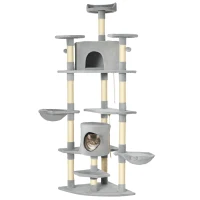 PawHut Árbol Rascador para Gatos 200 cm Torre para Gatos con 2 Cuevas 2 Hamacas Cama Postes de Sisal 60x60x200 cm Gris(m-10)