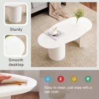 Modern Cloud-Shaped Coffee Table with MDF and PVC Construction, Spacious and Versatile, Easy Assembly, 100L x 50W x 40.5H cm, White(m-7)