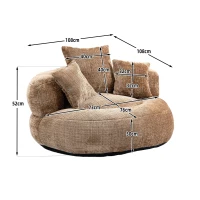High Back Bean Bag Chair with Memory Foam Filling, High Back Design with Three Pillows, 108L x 108W x 52H cm, Brown(m-3)