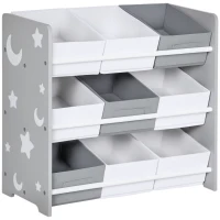 ZONEKIZ Kids Storage Rack, with Nine Removable Baskets, for Nursery, Bedroom, Playroom - Grey(m-11)