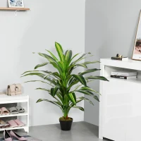 Outsunny 110cm/3.6FT Artificial Dracaena Tree Decorative Plant 40 Leaves with Nursery Pot, Fake Tropical Tree for Indoor Outdoor Décor(m-7)