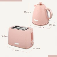 HOMCOM 1.7L 3000W Fast Boil Kettle & 2 Slice Toaster Set, Kettle and Toaster Set with Auto Shut Off, Browning Controls, Light Pink(m-3)