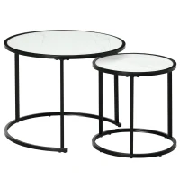 HOMCOM Juego de 2 Mesas Auxiliares Redondas Apilables Mesas Nidos con Encimera en Efecto de Mármol Ø60x46 cm y Ø40x40 cm Blanco(m-10)