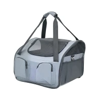 PawHut Hundebox faltbar Hundetransportbox mit Seitentasche, Meshfenster, Hundetasche für Zuhause, Auto, Outdoor Transporttasche für Miniaturhunde bis 4 kg, Oxford, Grau(m-1)