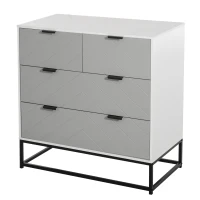 HOMCOM Cómoda de Noche Moderno Cajonera con 4 Cajones y Base Elevada para Dormitorio Salón 80x40x79 cm Blanco y Gris(m-1)