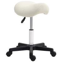 HOMCOM Saddle Stool, PU Leather Adjustable Rolling Salon Chair with Steel Frame for Massage, Spa, Beauty and Tattoo, White(m-1)