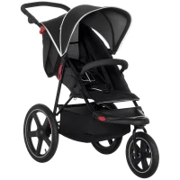 HOMCOM Foldable Three-Wheeler Baby Stroller w/ Canopy, Storage Basket - Black(m-10)