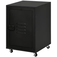 HOMCOM Industrial Bedside Table, Rolling End Side Table, Mobile Storage Cabinet With Adjustable Shelf, Wheels & Metal Door for Bedroom, Living Room, Home Office, Black(m-11)