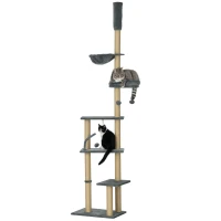 PawHut 230-250cm Floor-to-Ceiling Climbing Cat Tree Tower - Grey(m-11)