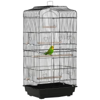 PawHut Gaiola para Passáros Gaiola de Metal com Portas 4 Comedouros 3 Poleiros Baloiço Bandeja Removível e Alça de Transporte para Papagaio Canário Periquito 46,5x35,5x92cm Preto(m-10)