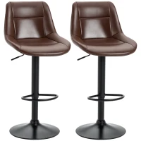 HOMCOM Adjustable Bar Stools Set of 2, Modern Kitchen Stools, 360 Degree Swivel Bar Height Barstools in PU Leather with Footrest, Brown(m-10)