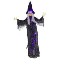 Outsunny 183 cm Life Size Halloween Animated Hanging Witch with Glowing LED Eyes & Body, Spooky Witch Scary Halloween Decorations, Battery Operated, Indoor Party Props(m-11)