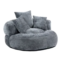 Chenille Bean Bag Chair with Memory Foam Filling, High Back Lounger with Three Pillows for Adults and Kids, 108L x 108W x 52H cm, Gray(m-14)