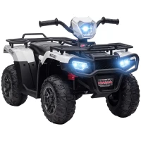 HOMCOM 12V Kids Quad Bike with Forward, Reverse Functions, Ride-On ATV w/ Music, LED, Headlights, for Ages 3-5 Years - White(m-10)