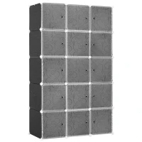 HOMCOM Garde robe armoire à vêtements L 111 x l 47 x H 183 cm modulable 15 cubes noir et blanc(m-11)