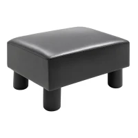 HOMCOM Faux Leather Footstool, Small Foot Rest, Rectangle Sofa Stool for Bedroom Living Room, Black(m-10)
