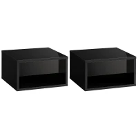 HOMCOM 2 Pieces Bedside Table Wall Mounted Nightstand with Drawer and Shelf for Bedroom, 37 x 32 x 21cm, High Gloss Black(m-10)
