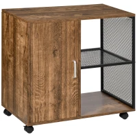 HOMCOM Support d'imprimante - caisson organiseur bureau - placard porte, 2 niches, grand plateau - panneaux particules coloris boisé métal noir(m-11)