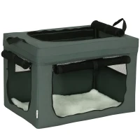 PawHut Transportbox, faltbar, 3 Eingänge, Innenkissen, für Hunde und Katzen bis 4 kg/40 cm, grau(m-10)