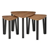 HOMCOM Ensemble de 3 Tables Basses gigognes encastrables Style Industriel piètements métal Noir en épingle Plateaux Aspect Bois de Noyer(m-1)