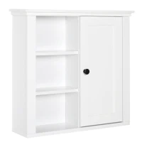 HOMCOM Armario de Baño de Pared Multifuncional Gabinete para Ahorro de Espacio con 3 Niveles Abiertos 1 Puerta Estante Ajustable Antivuelco 53x14,5x50,5 cm Blanco(m-1)