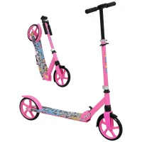 AIYAPLAY Foldable Kids Scooter with Adjustable Handlebar, 200mm Big Wheel, Rear Fender Brake, for Ages 6-12 Years, Pink(m-10)