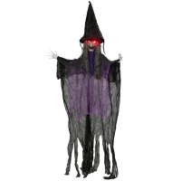 Outsunny 183 cm Life Size Halloween Animated Hanging Witch with Glowing LED Eyes, Spooky Witch Scary Halloween Decorations, Battery Operated, Indoor Party Props(m-1)