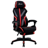 Vinsetto Sedia da Ufficio Ergonomica Altezza Regolabile, Poltrona con Schienale Reclinabile e Poggiapiedi, 65x65x119-129cm, Nero Rosso(m-1)