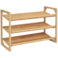 HOMCOM Schuhregal für 9 Schuhpaare, 3 Etagen, erhöhte Kanten, Bambusholz, 76 x 33 x 51 cm(m-1)