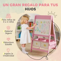 AIYAPLAY Pizarra Infantil Caballete 3 en 1 Caballete de Pintura para Niños de Doble Cara con Rollo de Papel y Cestas Rosa(m-6)