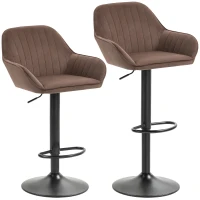 HOMCOM Ensemble de 2 Tabourets de Bar Giratoires Hauteur Réglable 87-107 cm Tapissé en Velours Dossier et Repose-Pieds Marron(m-7)