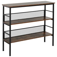 HOMCOM 3-Tier Storage Display Shelf, Industrial Bookshelf with Adjustable Feet, Metal Frame Shelving Unit for Study, Living Room, Kitchen, Rustic Brown and Black(m-1)