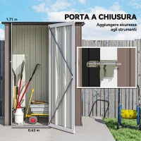 Outsunny Casetta da Giardino in Acciaio con Porta con Chiavistello, 143x89x186cm, Marrone(m-5)