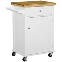 HOMCOM Kitchen Cart Storage Trolley Wooden Cabinet with Drawer Cupboard Towel Rail White(m-1)